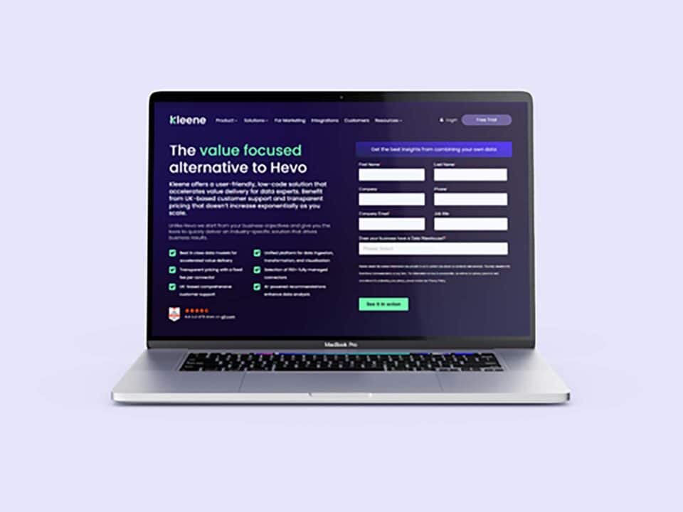 Kleene.ai laptop landing page form design